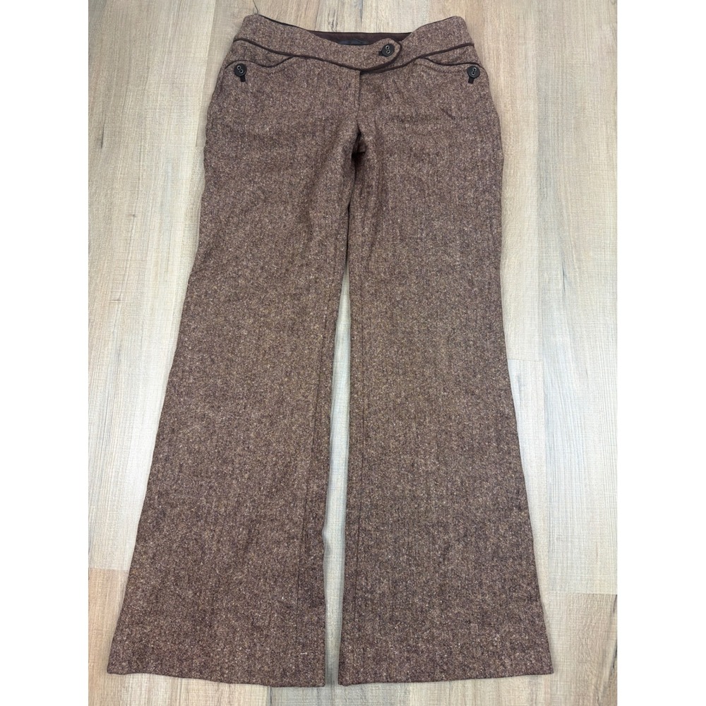 Bebe Vintage Wool Tweed Low Rise Wide Leg Trousers Brown Velvet Trim Size 4 - Picture 2 of 7